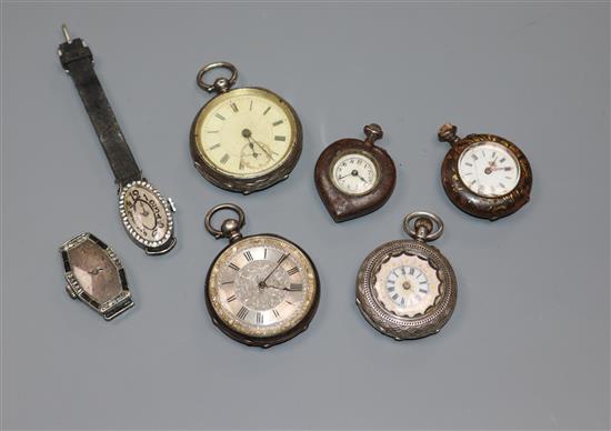 Five assorted pocket/fob watches including silver and two paste set wrist watches.